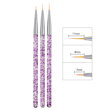Custom Design Wholesale UV Gel Painting Acrylic Nylon Brush Nail Painting Drawing Pen 3pcs Nail Art Liner Brushes